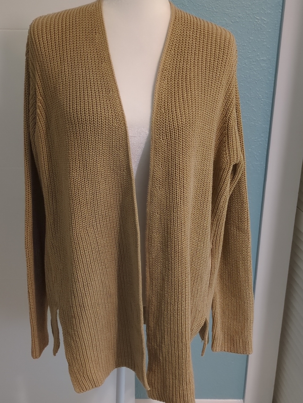 Stefanel Open-Front Knit Cardigan in Camel